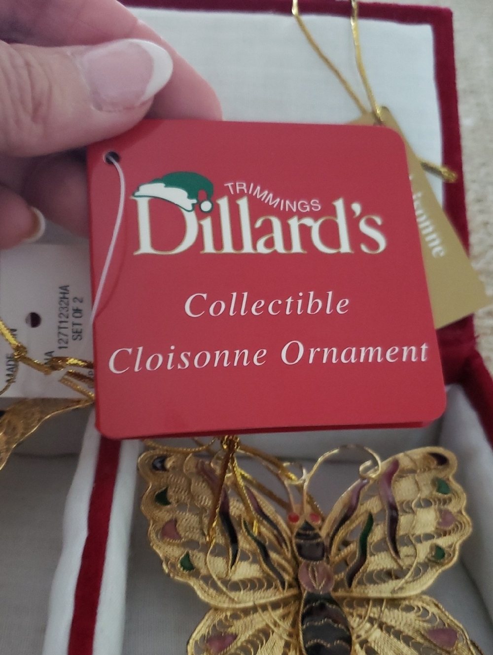 NWT-Dillards Gold Butterfly Cloisonne Ornaments (Set of 2) - Picture 2 of 6